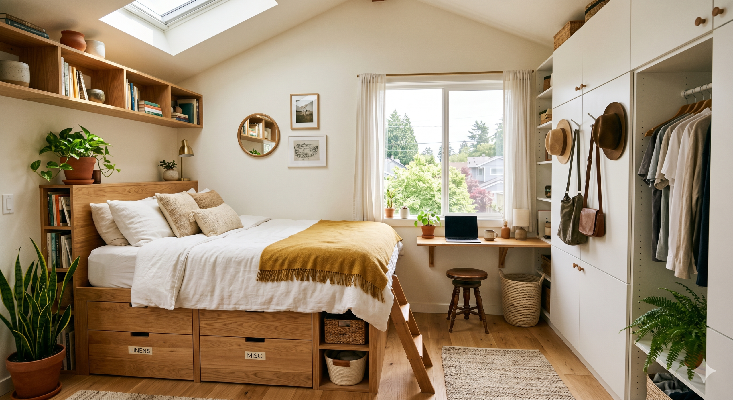 maximize space in a tiny bedroom